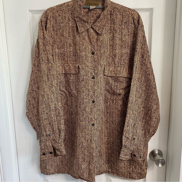 Cote De France Vintage Mens Silk Long Sleeves Button Up size Large - Picture 2 of 8